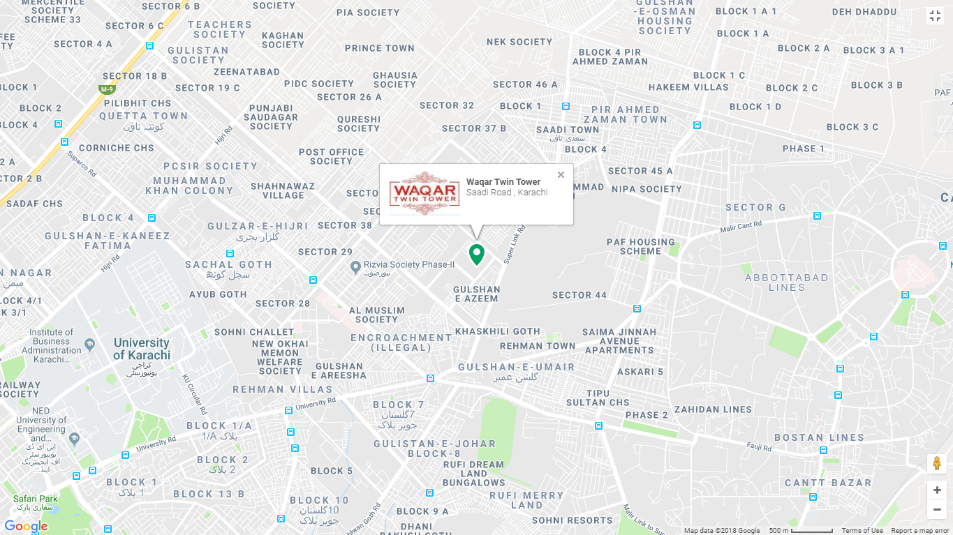 Waqar Twin Tower Karachi Location Map